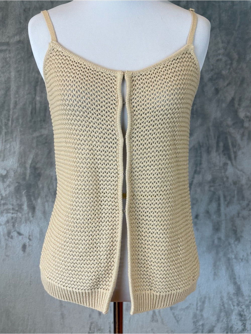 Nikka K Boho Open Knit Tie Front Camisole Tank Top Crochet Cottagecore M